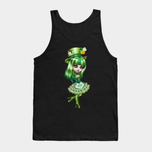 St Patricks Day Girls Anime manga green dress Tank Top